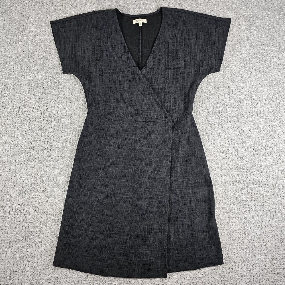 Madewell Faux Wrap Cross Front Flutter Sleeve Mini Dress Black Small‎ Minimalist